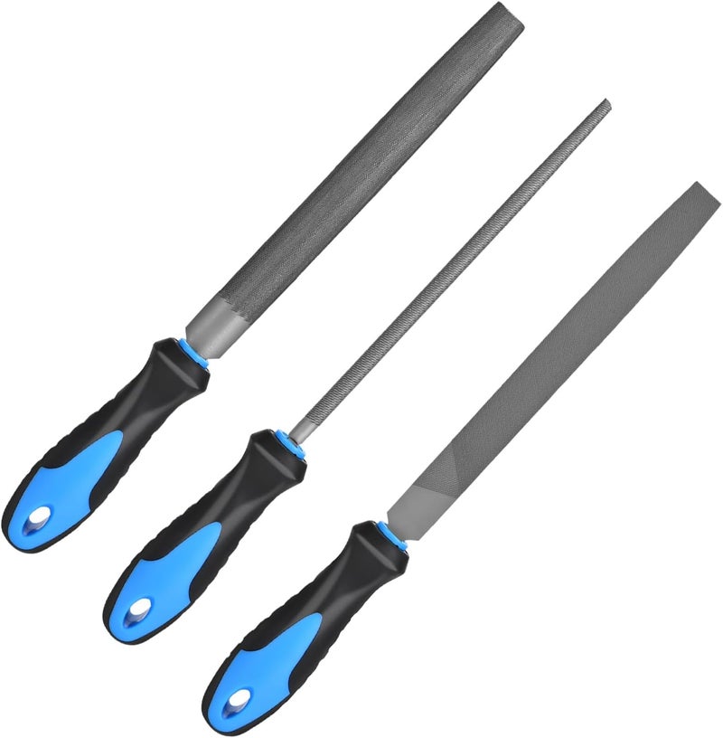 SOWKIPE 3-Piece Metal File Set, Premium High-Carbon Steel Files, 8 Inches, Includes Flat, Round, and Half-Round, Perfect for Metal, Wood, and More - Image 1